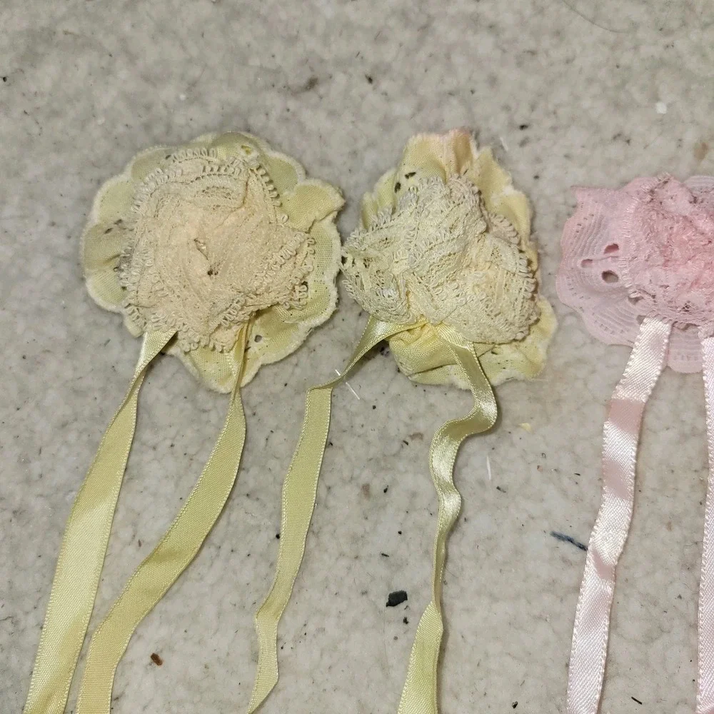 Vintage Lace Ribbon Hair Clips Pink Yellow‎ Cottagecore Barrettes Set